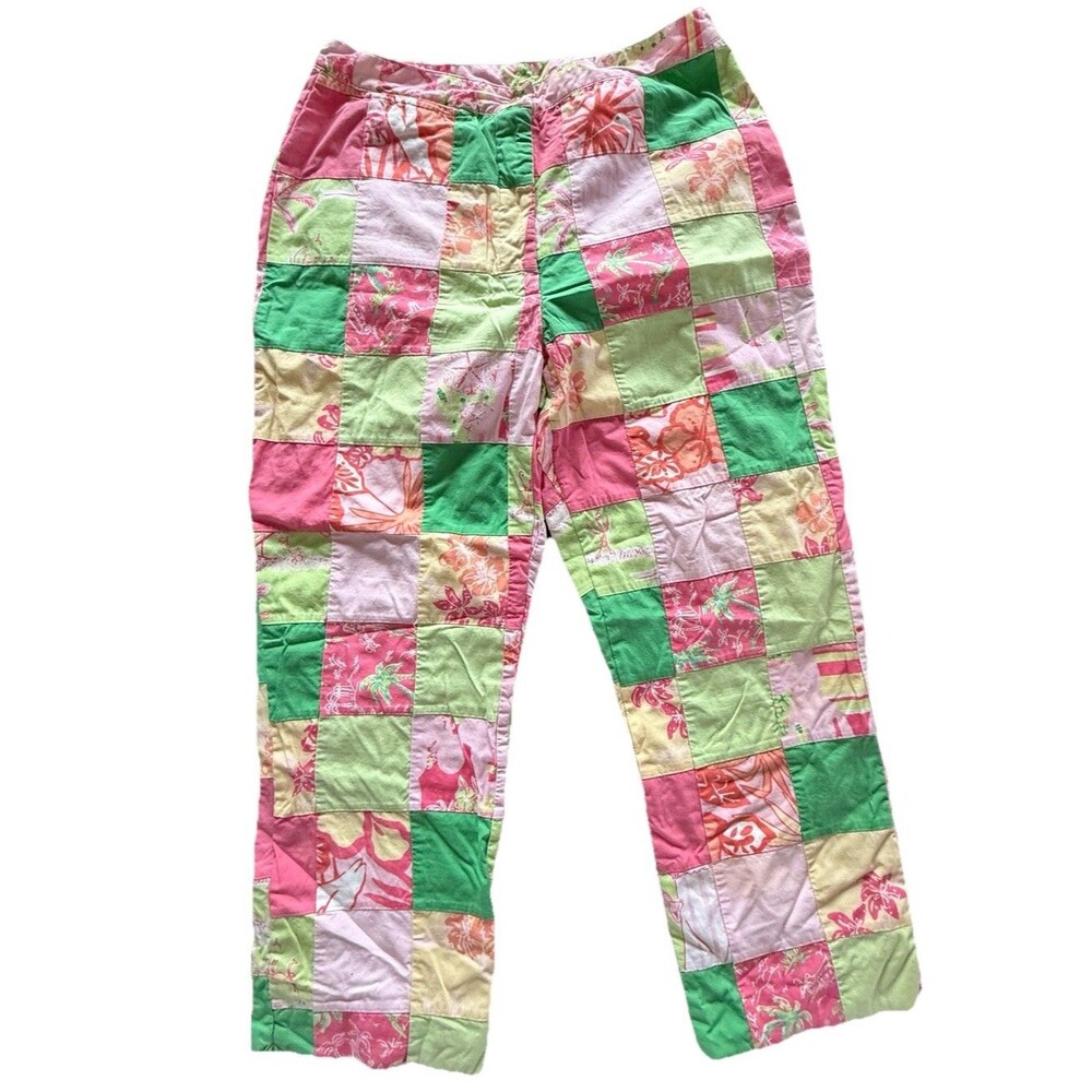 Lilly Pulitzer Patchwork Pants Sz 6 Clam Digger Crops VTG White Tag Preppy